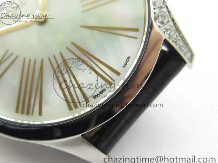 0420 StreetReady Ladies’ De Ville Trésor Diamond SS 3AF 1:1 Best Edition White MOP Dial RG Markers On Black Fabric strap Swiss Quartz 7884